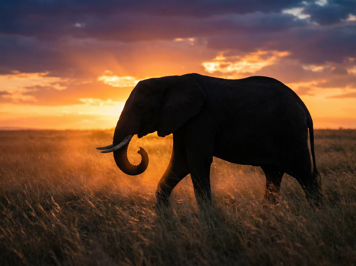 非洲象日落剪影 - 动物频道 野生动物